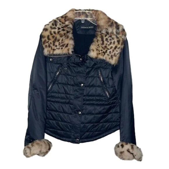 🦋ANDREW MARC Thermore Black Puffer
Jacket W/Faux Leopard Fur at Collar and Cuffs - Picture 1 of 15